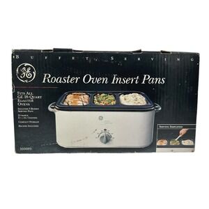 GE 18-Quart Roaster Oven Insert Pans 3 Buffet Serving Pans Black Enamel 169089